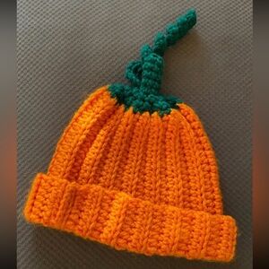 Crochet Knit Pumpkin Hat for Toddlers. Handmade. Halloween Beanie